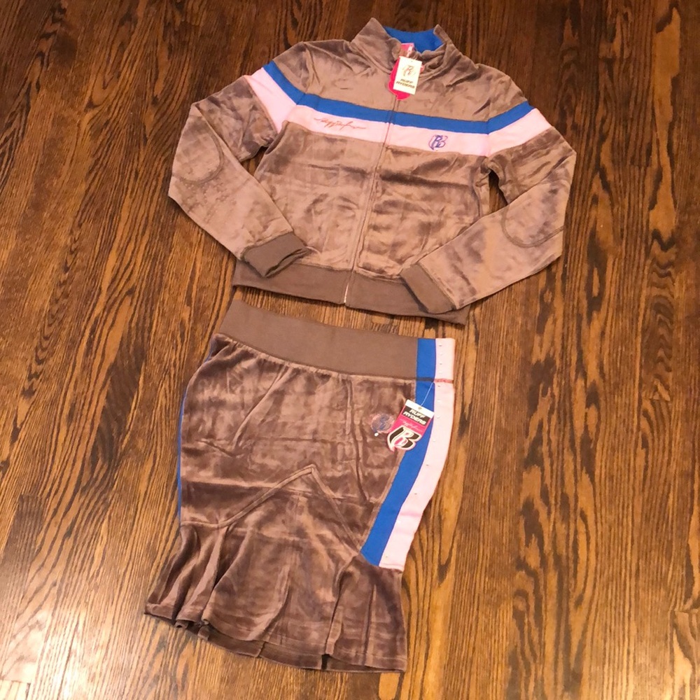 BNWT Y2K Velour Ruff Ryders Skirt Set Track Suit with Rhinestones